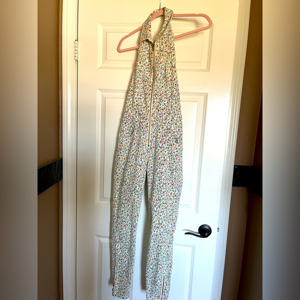 Guess floral jean jumpsuit size 0